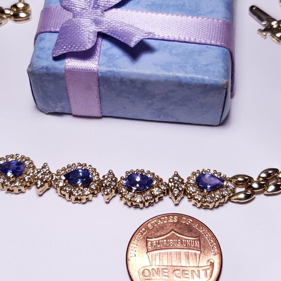 Estate 2.40ctw Pear Cut Tanzanite & Diamond Panther 14Kt Y/Gold 7" Bracelet23253 - Picture 6 of 9